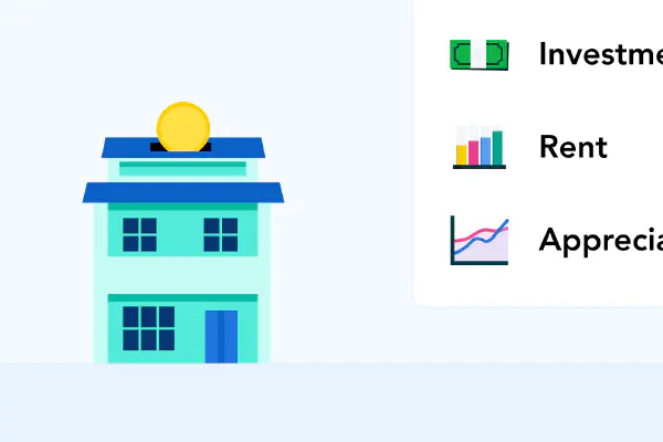 Illustratie van een huis met een euroteken, symbool voor investeren in huurwoningen.