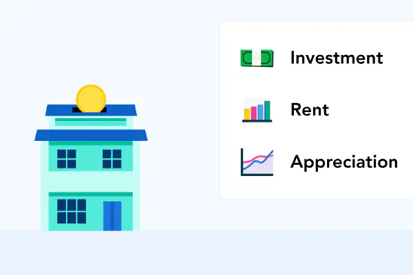 Illustratie van een huis met een euroteken, symbool voor investeren in huurwoningen.