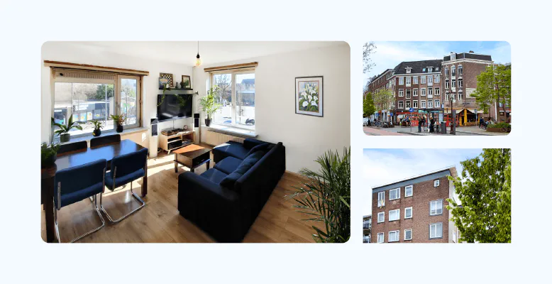 Graphic advertising a student home investment opportunity near Oosterpark, Amsterdam.